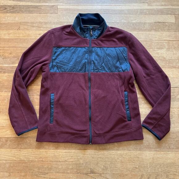 Nautica navy burgundy zippered fleece jacket size large L
 b28 - Picture 1 of 5